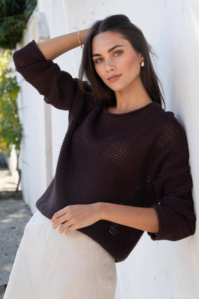 RE: Union Dawn Chocolate Crochet Knit Jumper - Chocolate