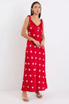 Georgia Mae Delightful Cherry Polka Dot Satin Bias Slip Maxi Dress - Cherry Polka Dot