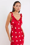 Georgia Mae Delightful Cherry Polka Dot Satin Bias Slip Maxi Dress - Cherry Polka Dot