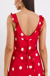 Georgia Mae Delightful Cherry Polka Dot Satin Bias Slip Maxi Dress - Cherry Polka Dot
