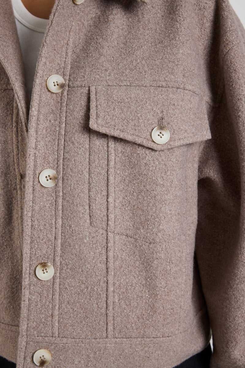 Among The Brave Driver Taupe Boucle Trucker Jacket - Taupe Boucle