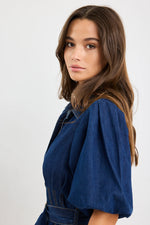 Among The Brave Dusk Indigo Denim Puff Sleeve Maxi Shirt Dress