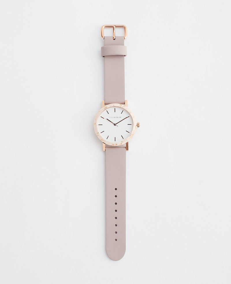 The Horse Watch - Peach Speckle (White Face, Rose Gold Index, Blush Leather)