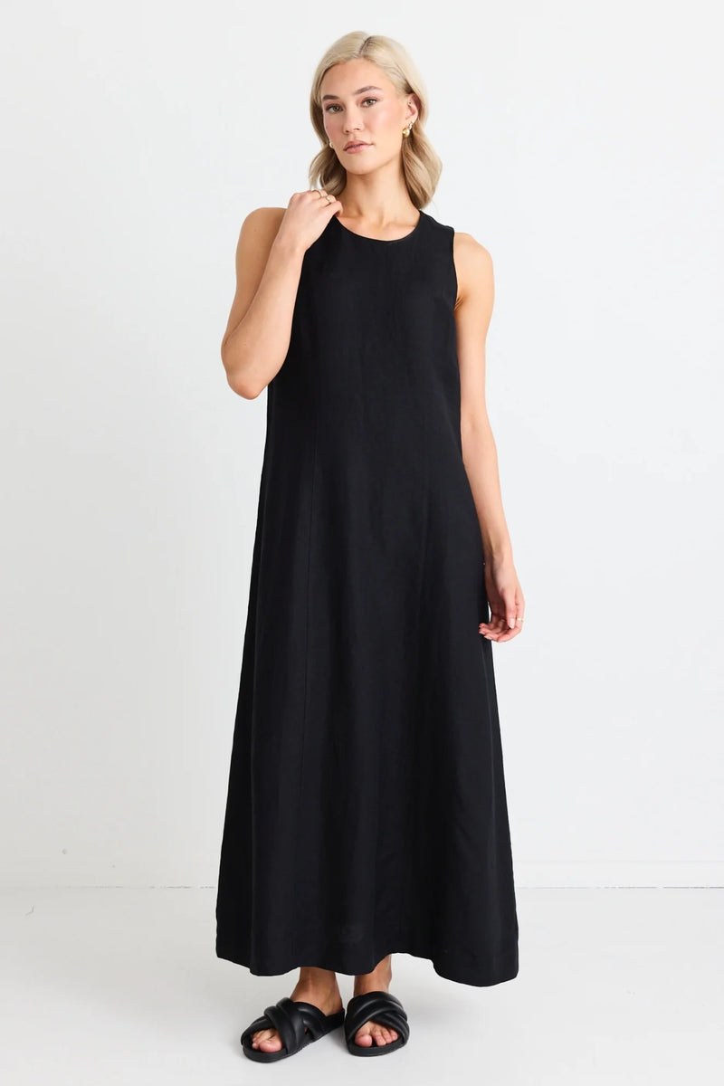 Re: Union Easygoing Black Linen Blend Sleeveless Crew Neck Midi Dress - Black