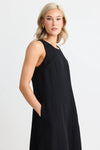 Re: Union Easygoing Black Linen Blend Sleeveless Crew Neck Midi Dress - Black