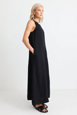 Re: Union Easygoing Black Linen Blend Sleeveless Crew Neck Midi Dress - Black