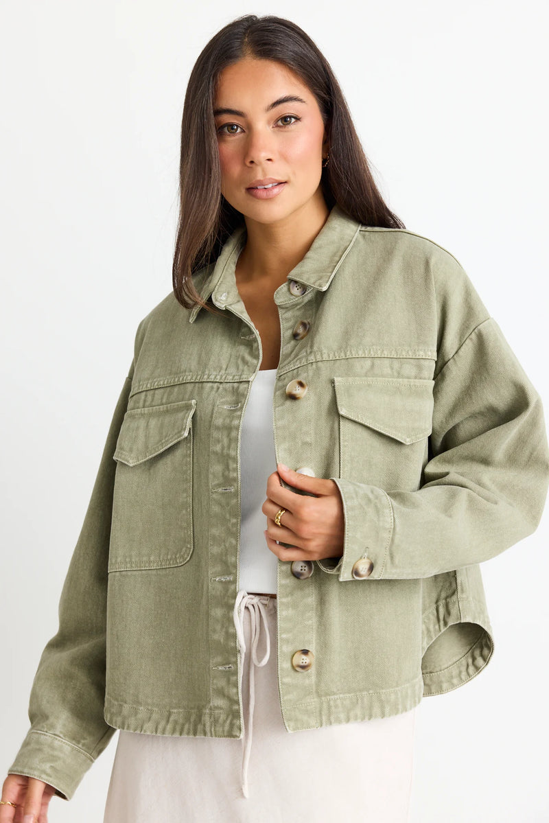 Among The Brave Echo Khaki Patch Pocket Denim Jacket - Khaki