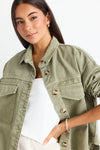 Among The Brave Echo Khaki Patch Pocket Denim Jacket - Khaki