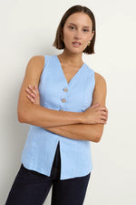 Among The Brave Eiffel Pale Blue Linen Fitted Longline Vest - Pale Blue