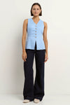 Among The Brave Eiffel Pale Blue Linen Fitted Longline Vest - Pale Blue