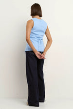 Among The Brave Eiffel Pale Blue Linen Fitted Longline Vest - Pale Blue
