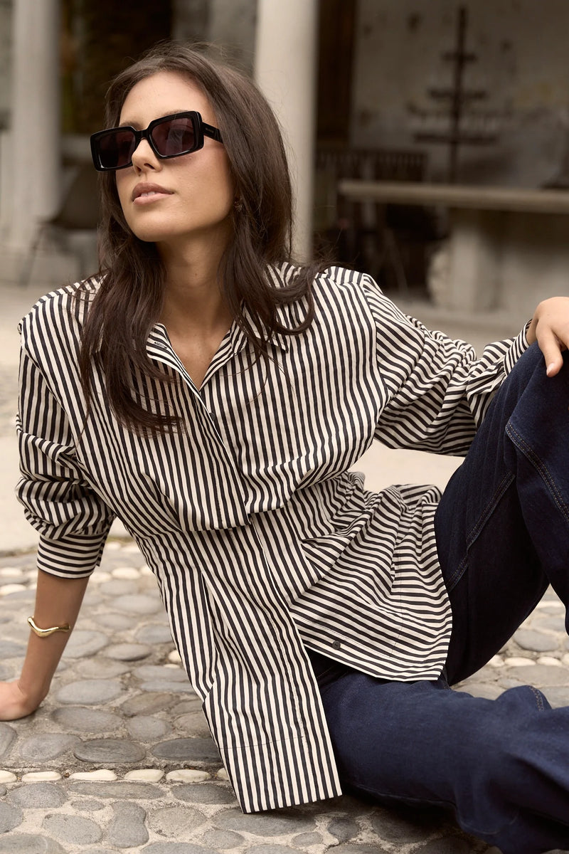 Among The Brave Ensured Black Stripe Fitted Corset Shirt - Black Stripe