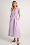 RE: Union Explorer Lilac Sleeveless Split Neck Shirred Midi Dress - Lilac