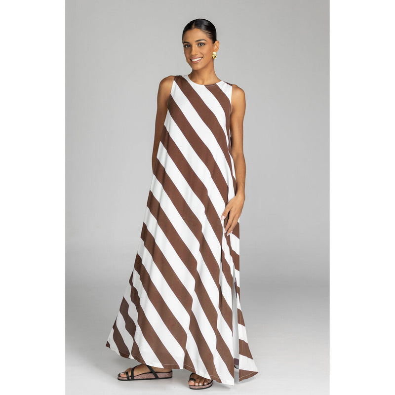 Blak Finally Here Dress - Chocolate/White Diagonal Stripe