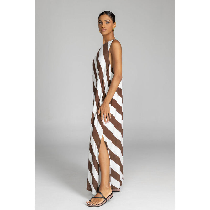 Blak Finally Here Dress - Chocolate/White Diagonal Stripe