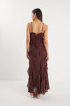 Galore Chocolate Bias Ruffle Slip Maxi Dress - Chocolate