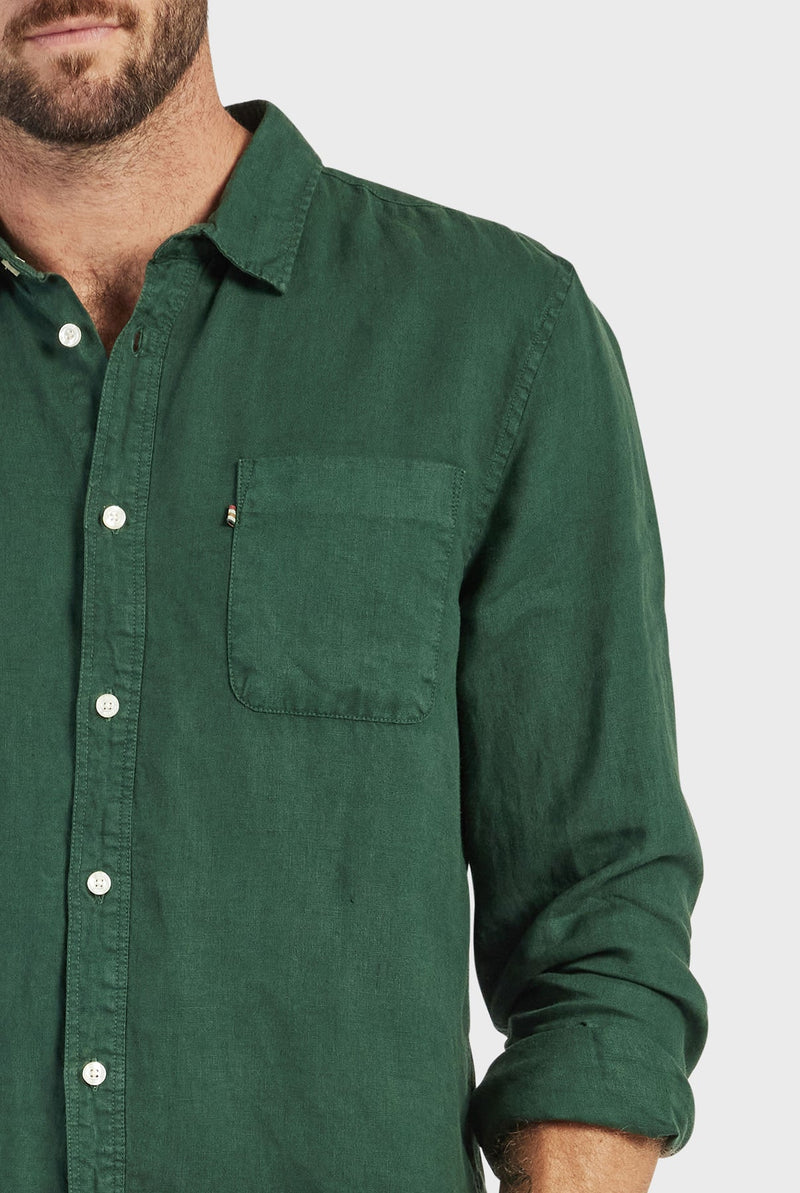 The Academy Brand Hampton Linen Shirt - Sherwood Green