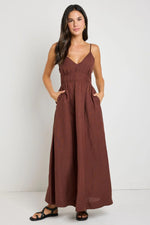 RE:Union Heat Chocolate Strappy Tie Back Maxi Dress - Chocolate