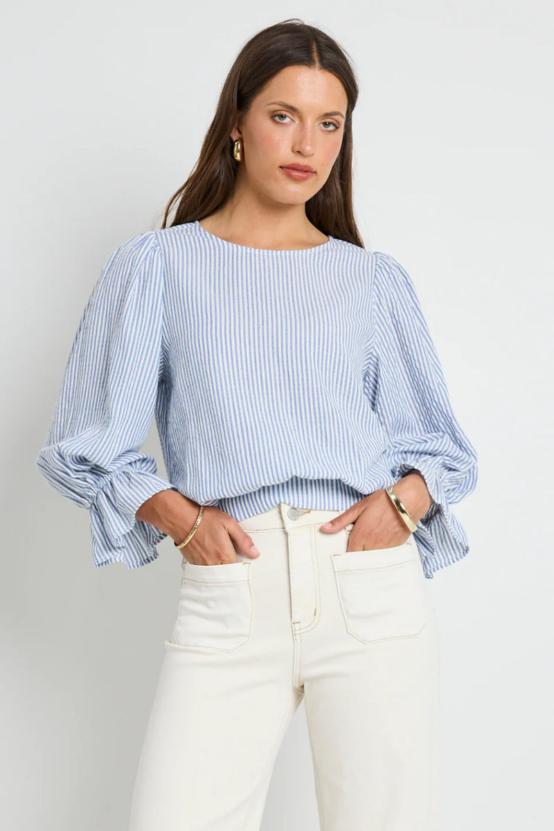 Ivy + Jack Imagine Blue Stripe Shirred Back LS Top