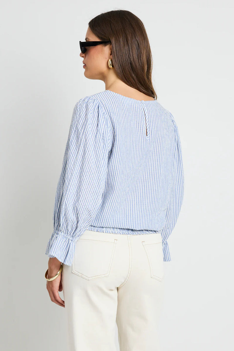 Ivy + Jack Imagine Blue Stripe Shirred Back LS Top