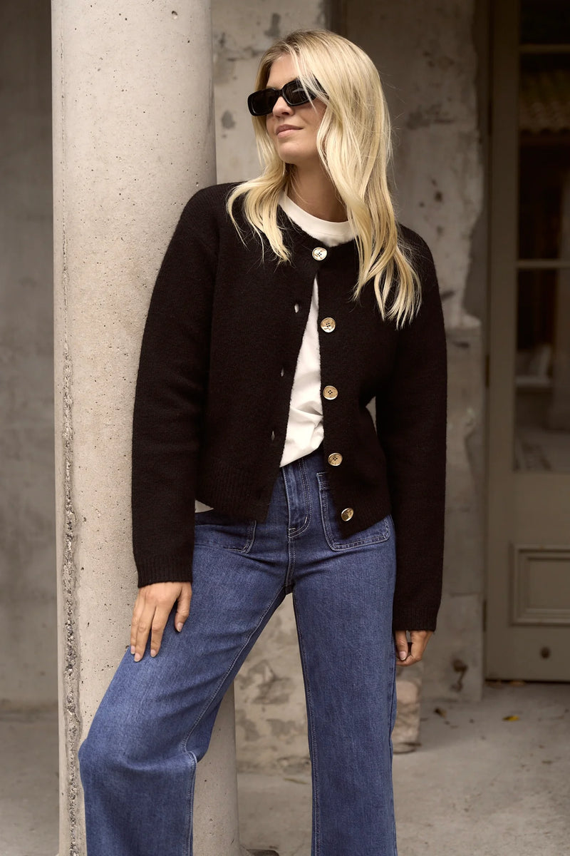 Stories Be Told Imprint Black Soft Knit Crewneck Cardigan - Black