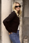 Stories Be Told Imprint Black Soft Knit Crewneck Cardigan - Black