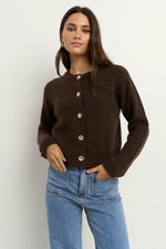 Stories Be Told Imprint Chocolate Soft Knit Crewneck Cardigan - Chocolate