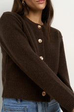 Stories Be Told Imprint Chocolate Soft Knit Crewneck Cardigan - Chocolate
