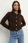 Stories Be Told Imprint Chocolate Soft Knit Crewneck Cardigan - Chocolate