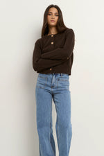 Stories Be Told Imprint Chocolate Soft Knit Crewneck Cardigan - Chocolate
