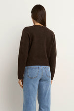 Stories Be Told Imprint Chocolate Soft Knit Crewneck Cardigan - Chocolate