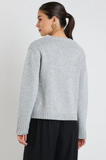 Stories Be Told Crest Light Grey Marle Crewneck Cardigan - Light Grey Marle