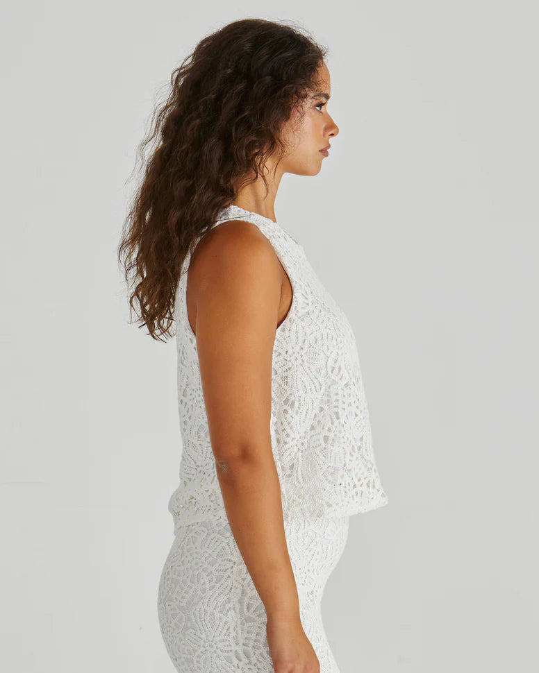Sass Kai Crochet Knit Top - White