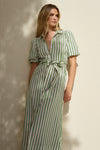 By Rosa Kindred Moss Stripe Puff Sleeve Midi Shirt Dress - Moss Stripe