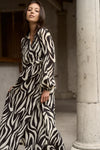 Among The Brave Lake Black Tiger Print LS Wrap Midi Dress - Black Tiger Print