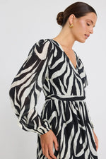Among The Brave Lake Black Tiger Print LS Wrap Midi Dress - Black Tiger Print