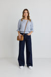 Ivy + Jack Lovely Blue Stripe Shirred Back SS Top