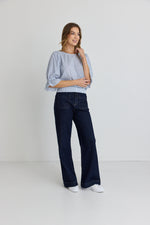 Ivy + Jack Lovely Blue Stripe Shirred Back SS Top