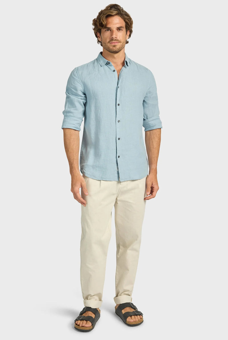 The Academy Brand Mick Linen Shirt - Stone Blue