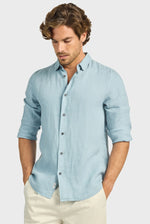 The Academy Brand Mick Linen Shirt - Stone Blue