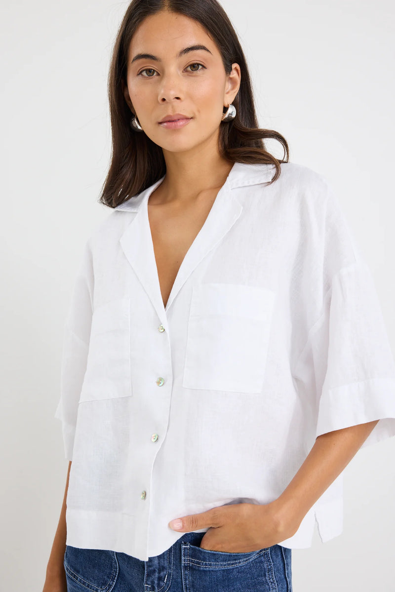 RE: Union Meander White Linen Boxy SS Shirt - White