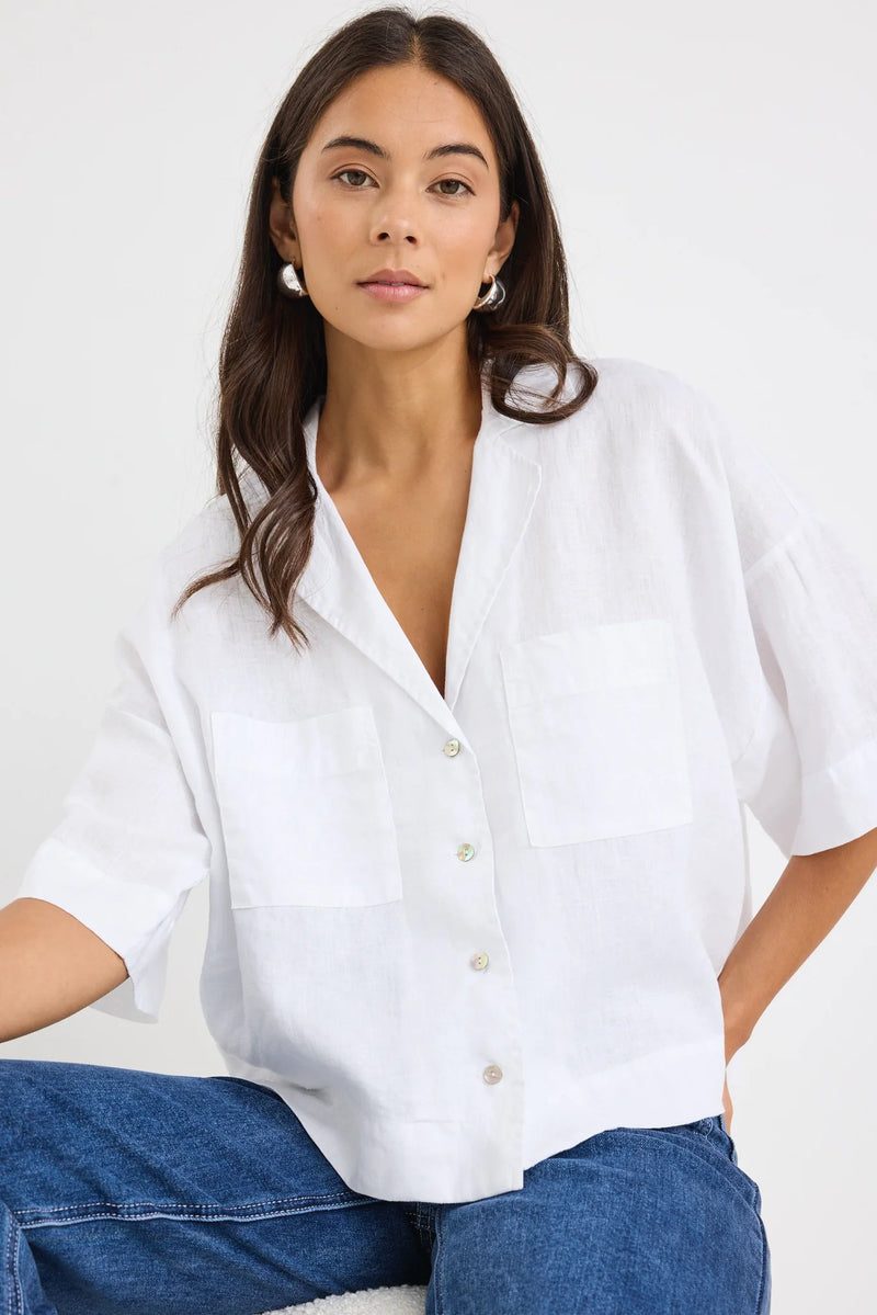 RE: Union Meander White Linen Boxy SS Shirt - White