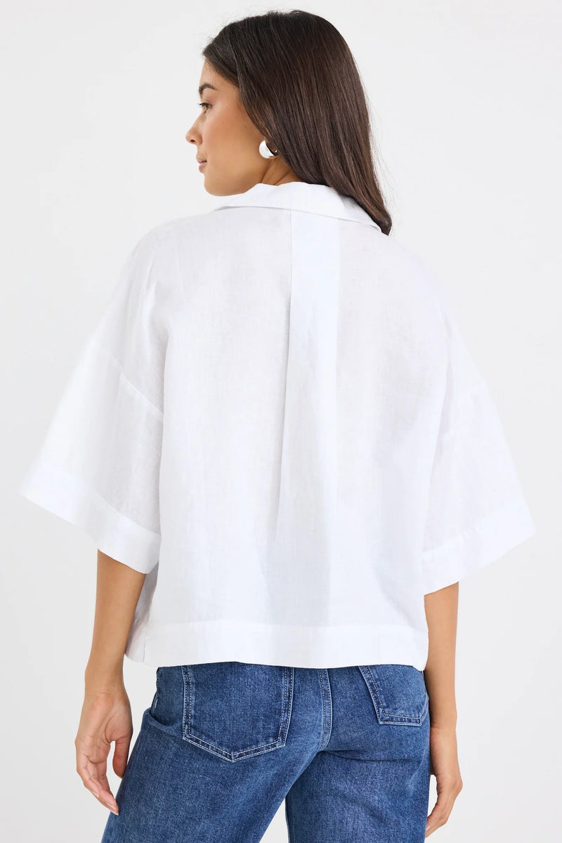 RE: Union Meander White Linen Boxy SS Shirt - White