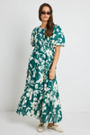 Ivy + Jack Milano Forest Floral Puff Sleeve Tiered Maxi Dress - Forest Floral