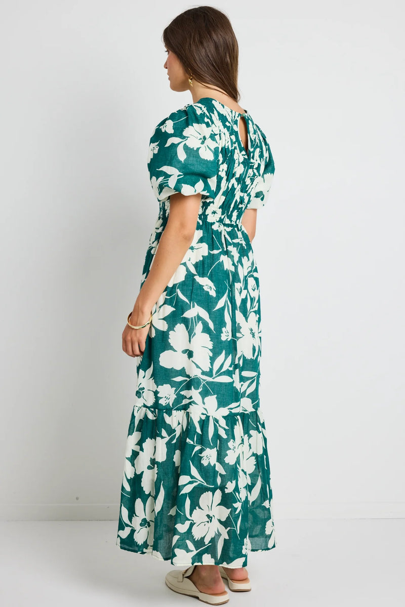 Ivy + Jack Milano Forest Floral Puff Sleeve Tiered Maxi Dress - Forest Floral