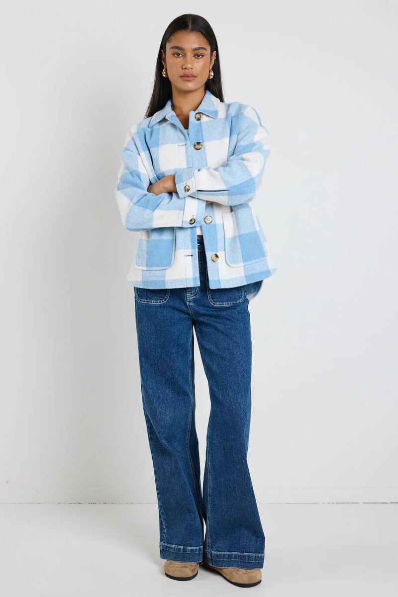 Among The Brave Mindful Blue Check Oversized Shacket - Blue Check