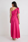 Georgia Mae Mirror Hot Pink Linen Blend One Shoulder Bow Midi Dress - Hot Pink