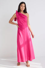 Georgia Mae Mirror Hot Pink Linen Blend One Shoulder Bow Midi Dress - Hot Pink