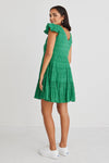 Ivy + Jack Molly Shirred Cotton Sleeveless V-Neck Tiered Mini Dress - Palm Green