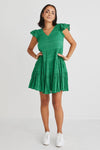 Ivy + Jack Molly Shirred Cotton Sleeveless V-Neck Tiered Mini Dress - Palm Green